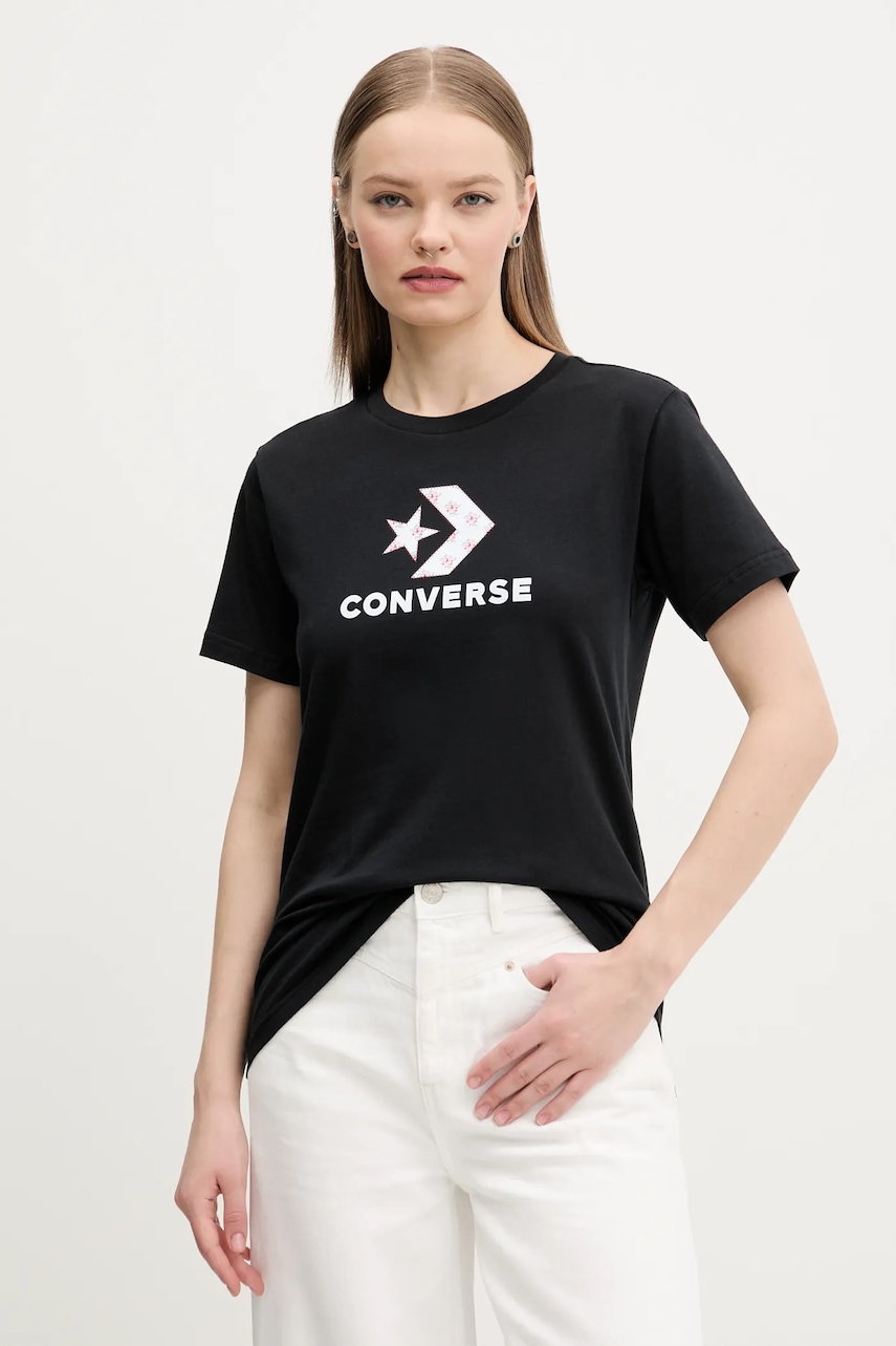 Converse tricou din bumbac femei, culoarea negru, 10027386-A01
