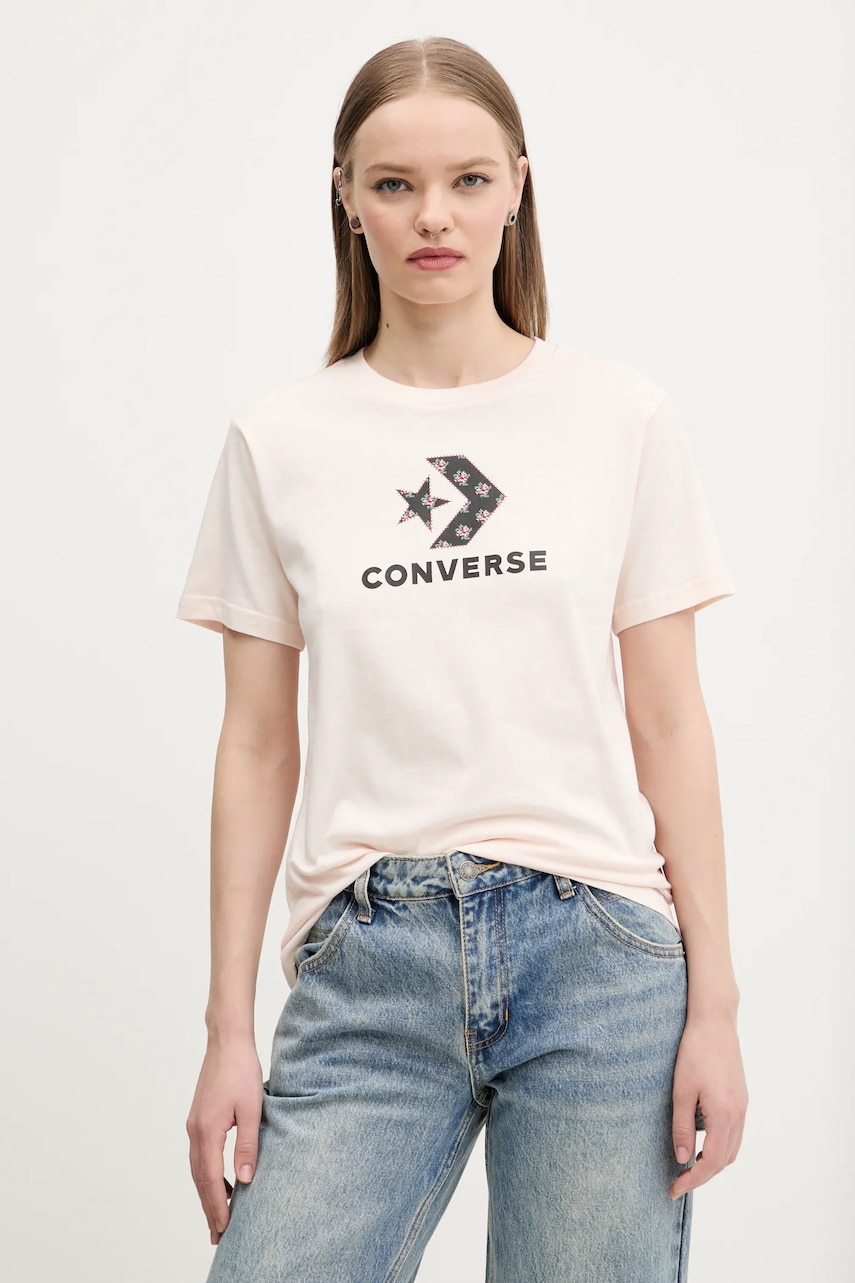 Levně Bavlněné tričko Converse růžová barva, 10027386-A02