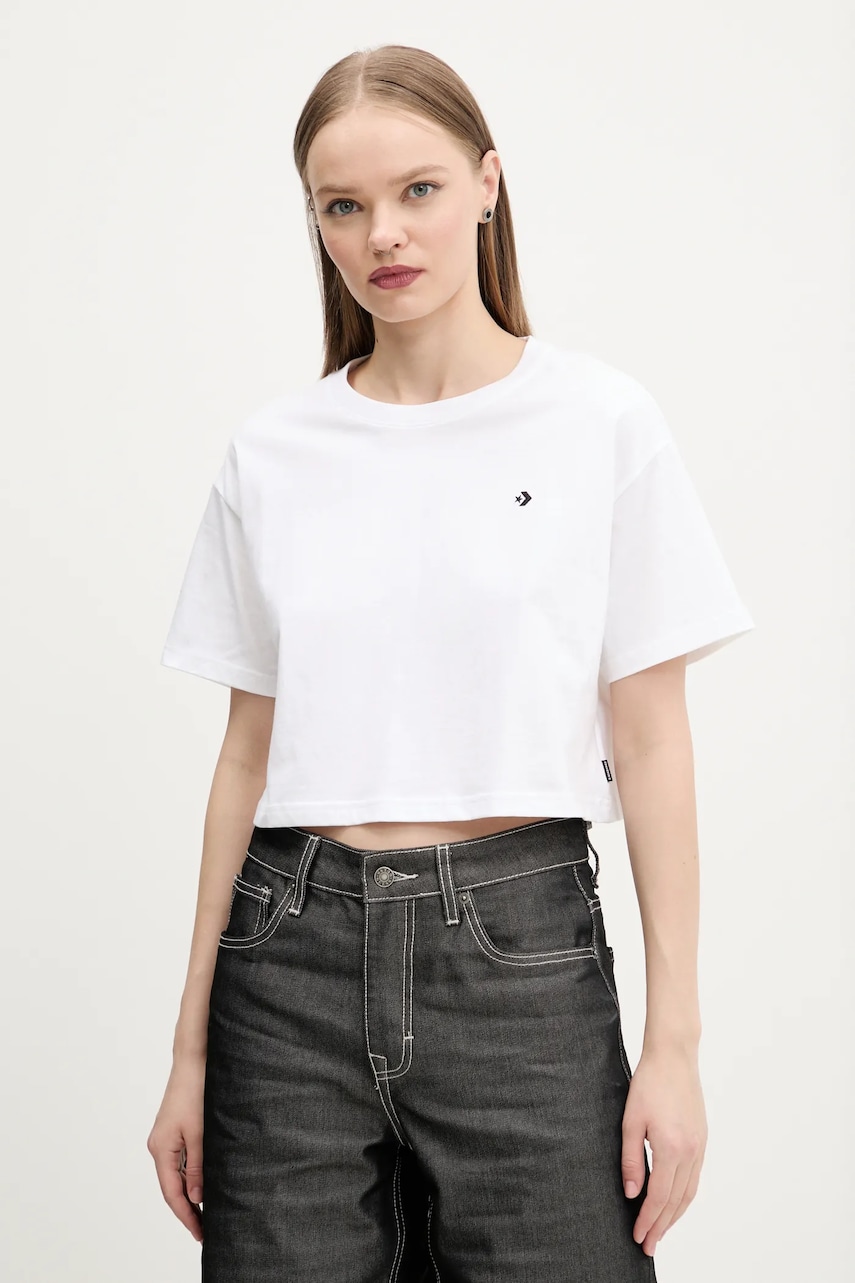 Converse tricou din bumbac femei, culoarea alb, 10027625-A03 Converse tricou din bumbac femei, culoarea alb, 10027625-A03