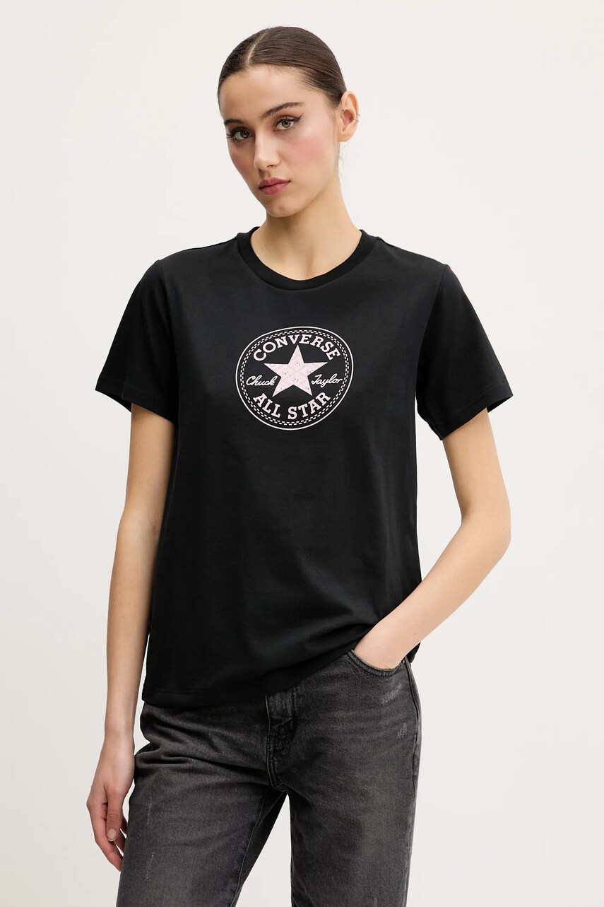 Converse tricou din bumbac femei, culoarea negru, 10028412-A01