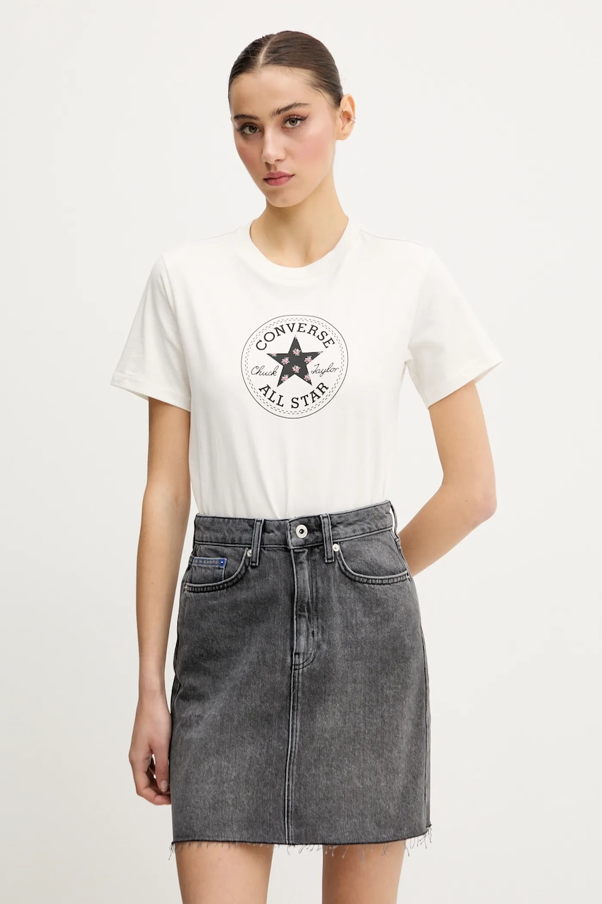 Converse tricou din bumbac femei, culoarea alb, 10028412-A02 Converse tricou din bumbac femei, culoarea alb, 10028412-A02