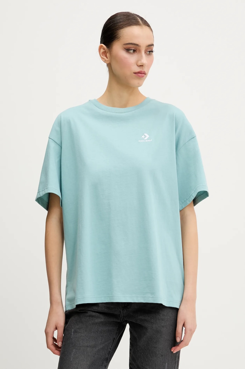 Converse tricou din bumbac femei, culoarea turcoaz, 10028415-A02