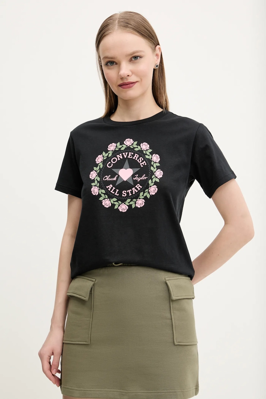 Converse tricou din bumbac femei, culoarea negru, 10028307-A02 Converse tricou din bumbac femei, culoarea negru, 10028307-A02