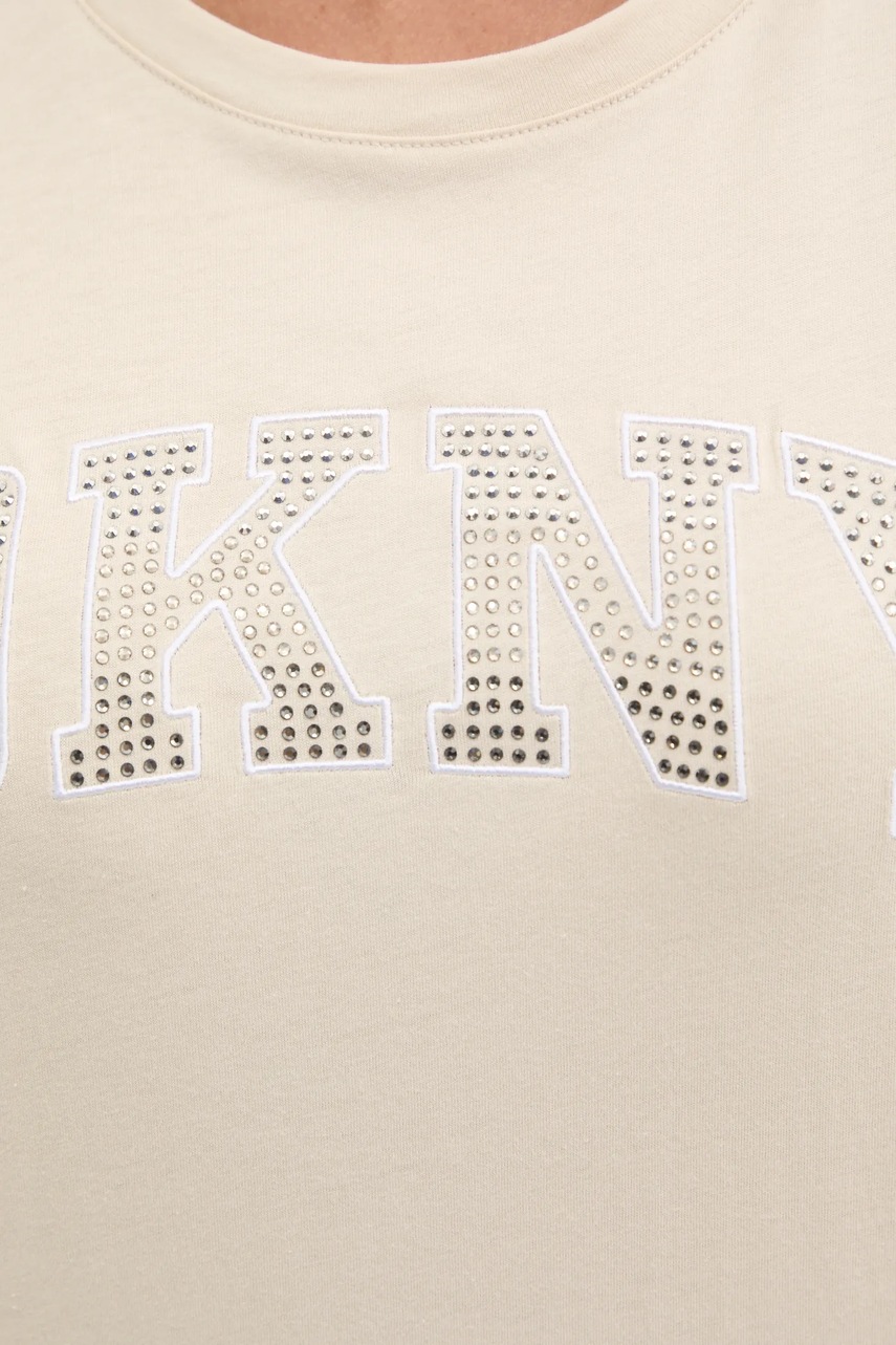 Βαμβακερό μπλουζάκι Dkny γυναικείο, χρώμα: μπεζ, DP5T1250 φωτογραφία