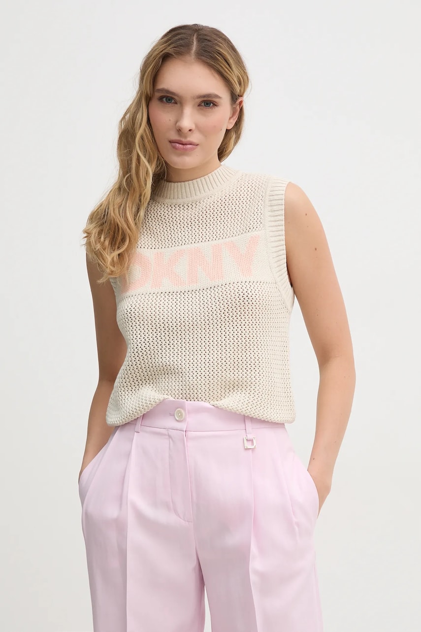 Dkny vestă din bumbac femei, culoarea bej, DJ5R0650 Dkny vestă din bumbac femei, culoarea bej, DJ5R0650