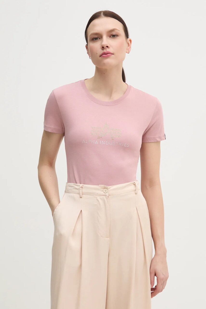 Alpha Industries tricou din bumbac Crystal T Wmn femei, culoarea roz, 136063