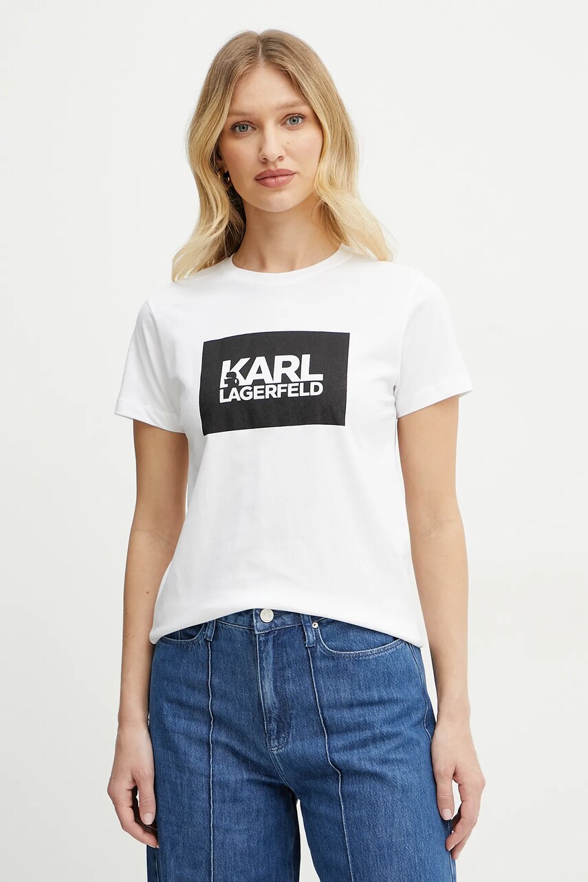 Levně Bavlněné tričko Karl Lagerfeld bílá barva, ASW17010