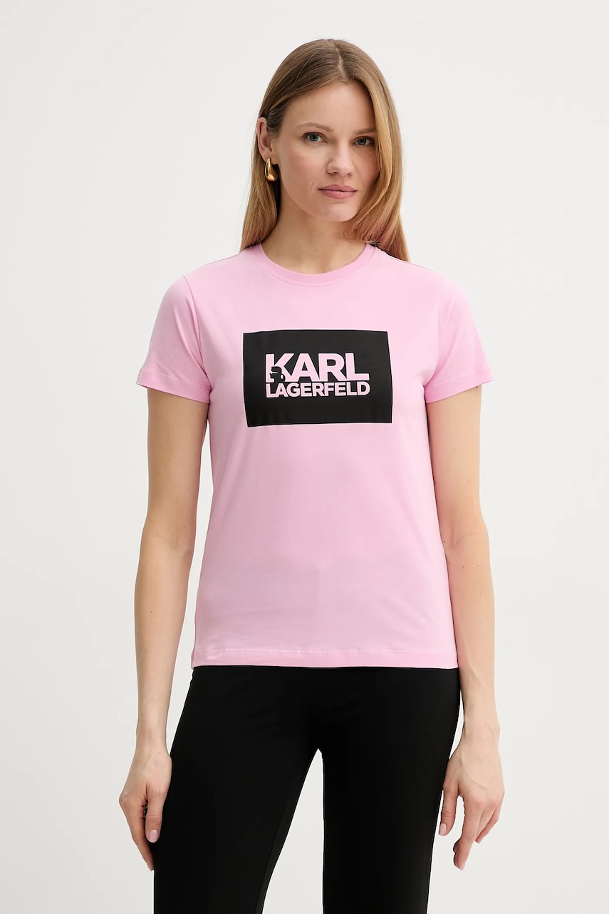 Karl Lagerfeld tricou din bumbac femei, culoarea roz, ASW17010 Karl Lagerfeld tricou din bumbac femei, culoarea roz, ASW17010