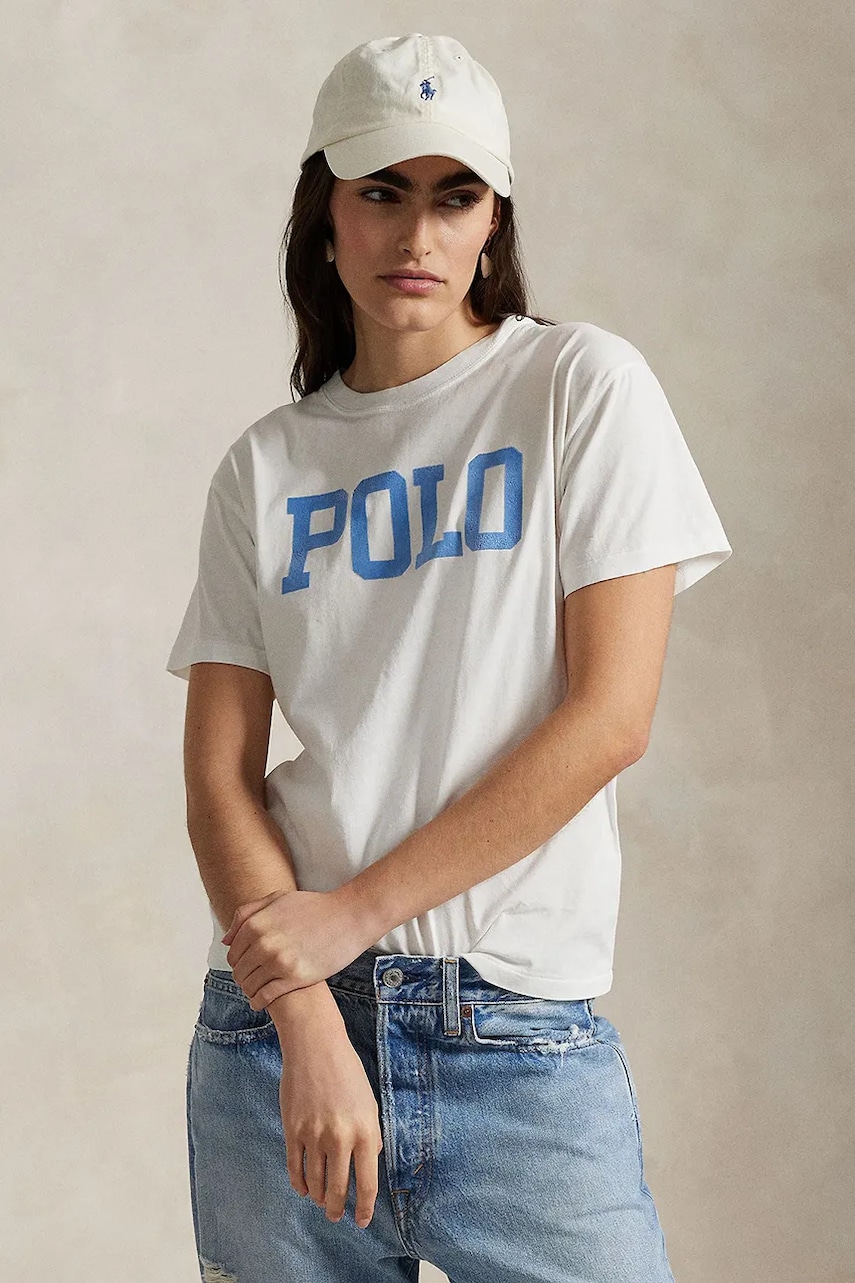 Levně Bavlněné tričko Polo Ralph Lauren dámské, bílá barva, 211965096