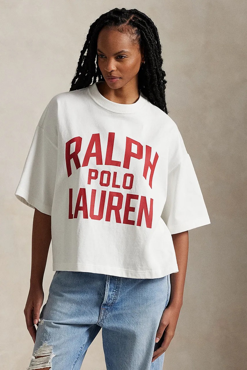 Levně Bavlněné tričko Polo Ralph Lauren dámské, bílá barva, 211965118