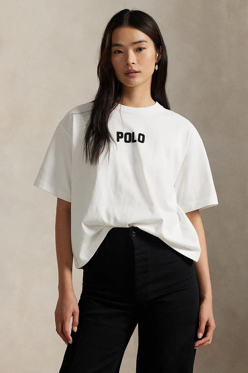 Levně Bavlněné tričko Polo Ralph Lauren dámské, bílá barva, 211965119