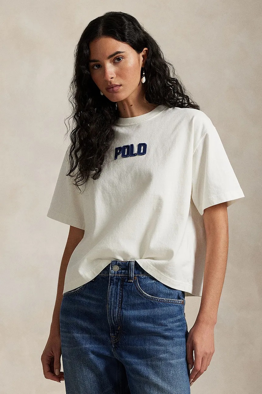 

Памучна тениска Polo Ralph Lauren дамска в бяло 211965119, Бял