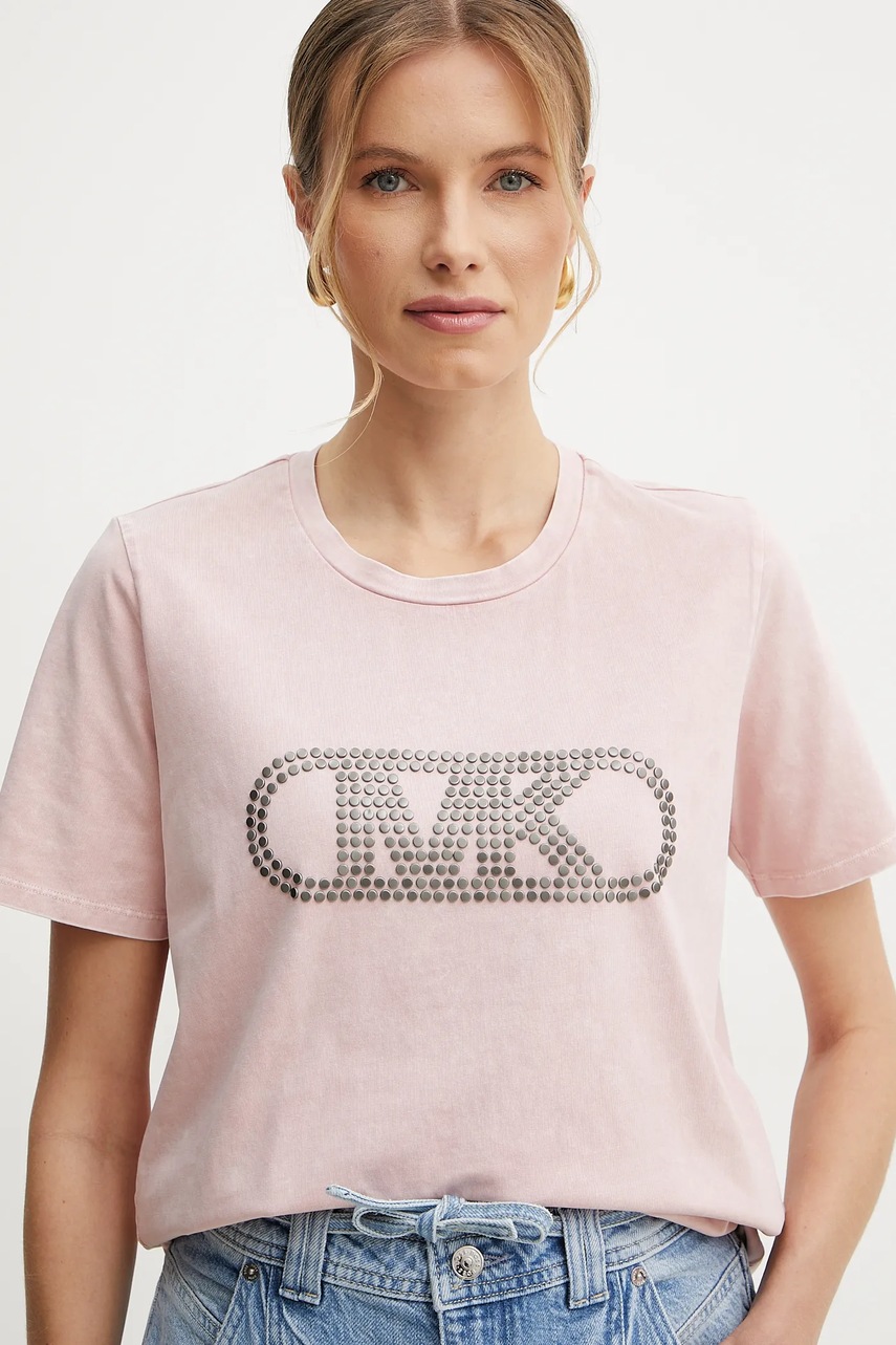 Βαμβακερό μπλουζάκι MICHAEL Michael Kors γυναικείο, χρώμα: ροζ, MS551SC491 φωτογραφία
