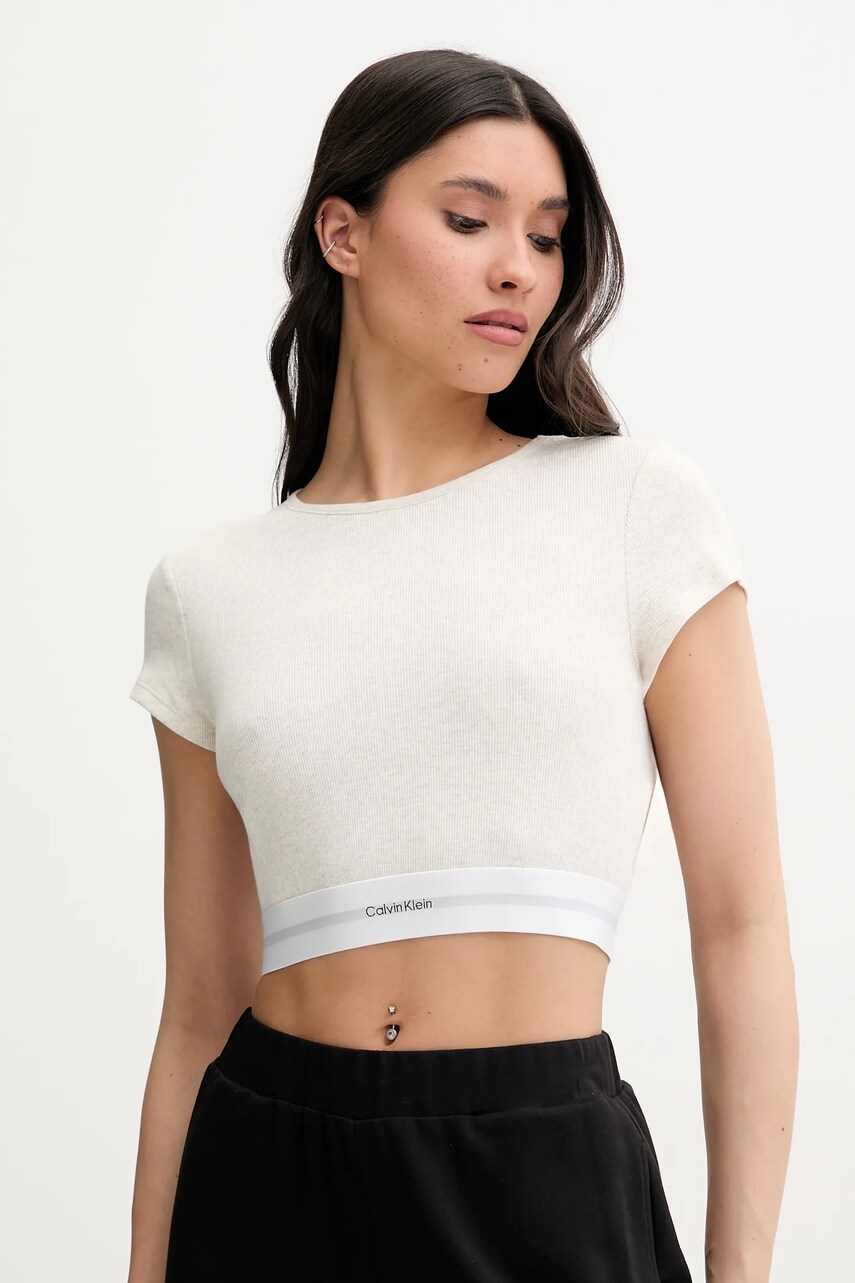 Levně Tričko Calvin Klein Underwear béžová barva, LV00QS7349