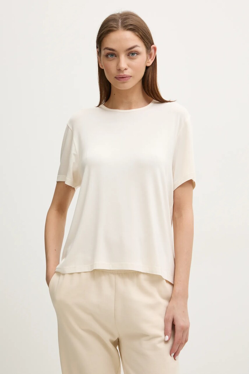 Levně Pyžamové tričko Calvin Klein Underwear béžová barva, LV00QS7435