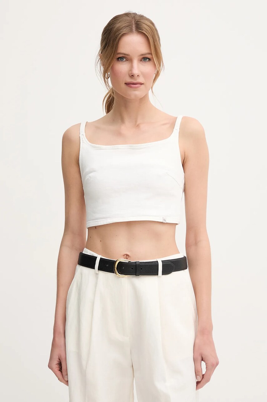 Levně Top Calvin Klein Jeans dámský, béžová barva, J20J225195