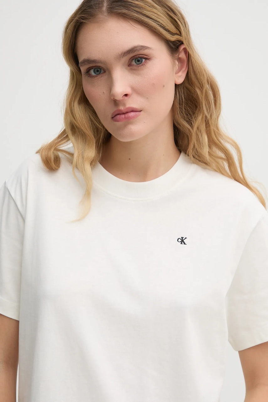 Бавовняна футболка Calvin Klein Jeans жіноча колір бежевий J20J225238 