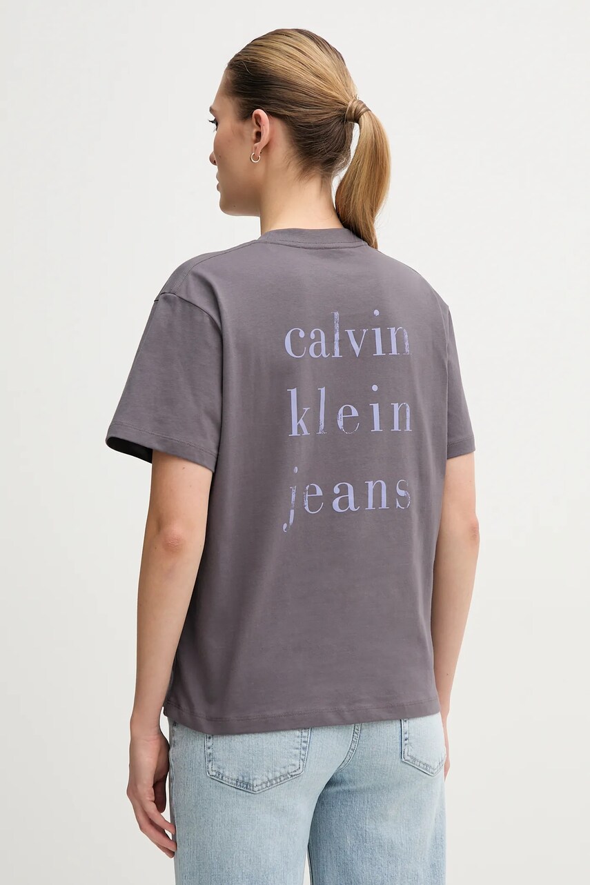 Levně Bavlněné tričko Calvin Klein Jeans šedá barva, J20J225238