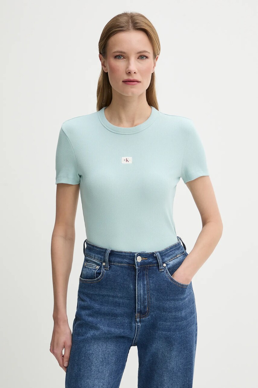Levně Tričko Calvin Klein Jeans tyrkysová barva, J20J225245
