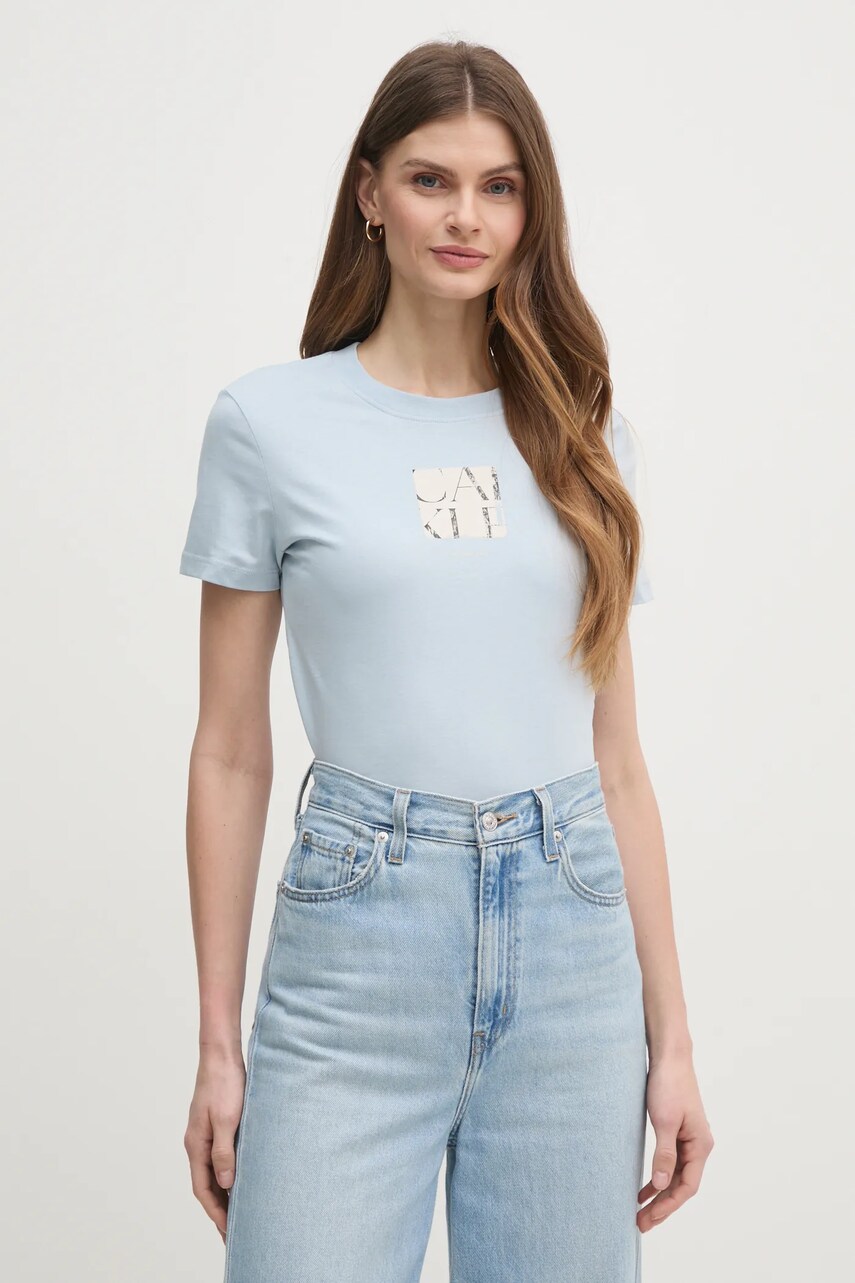 Levně Bavlněné tričko Calvin Klein Jeans modrá barva, J20J225260
