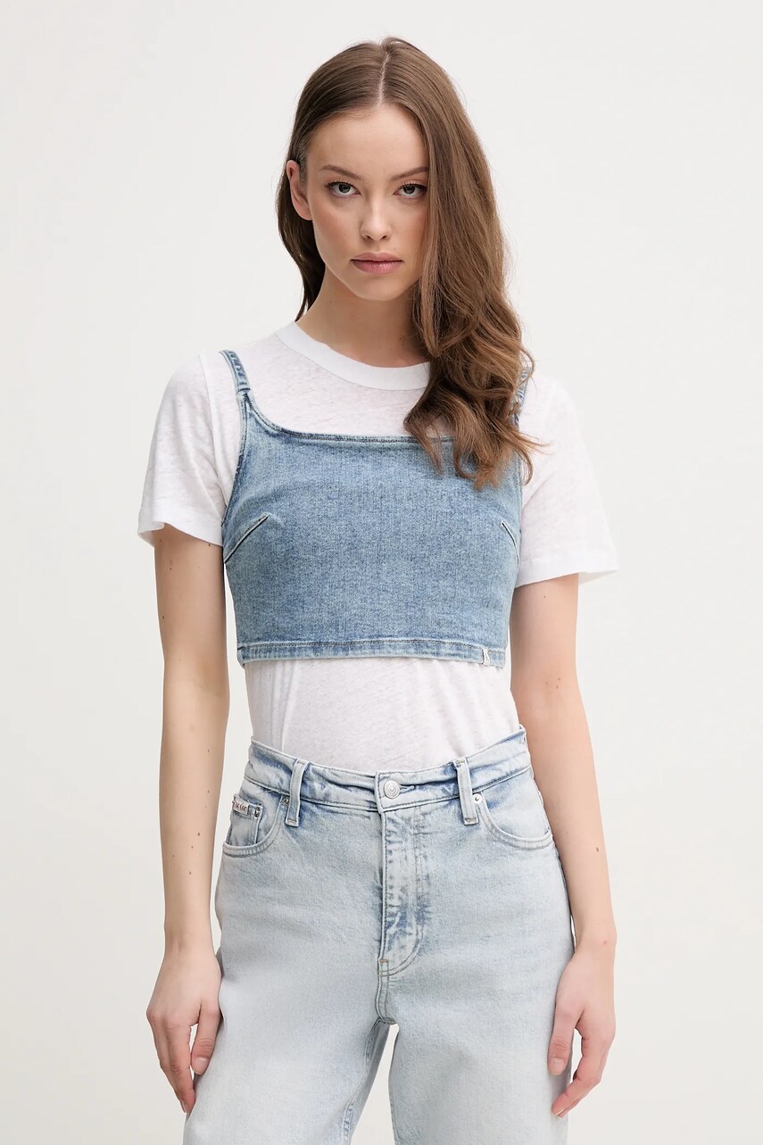 Levně Džínový top Calvin Klein Jeans modrá barva, J20J225515