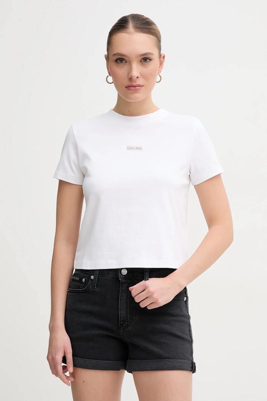 Levně Bavlněné tričko Calvin Klein Jeans bílá barva, J20J225524