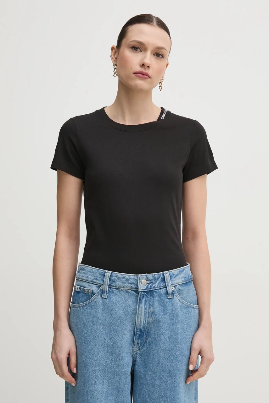 Levně Bavlněné tričko Calvin Klein Jeans černá barva, J20J225540