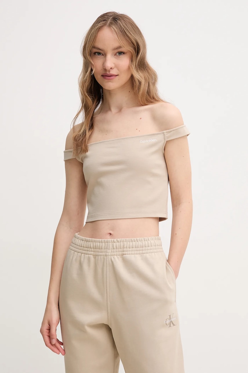 Levně Top Calvin Klein Jeans hnědá barva, J20J225542