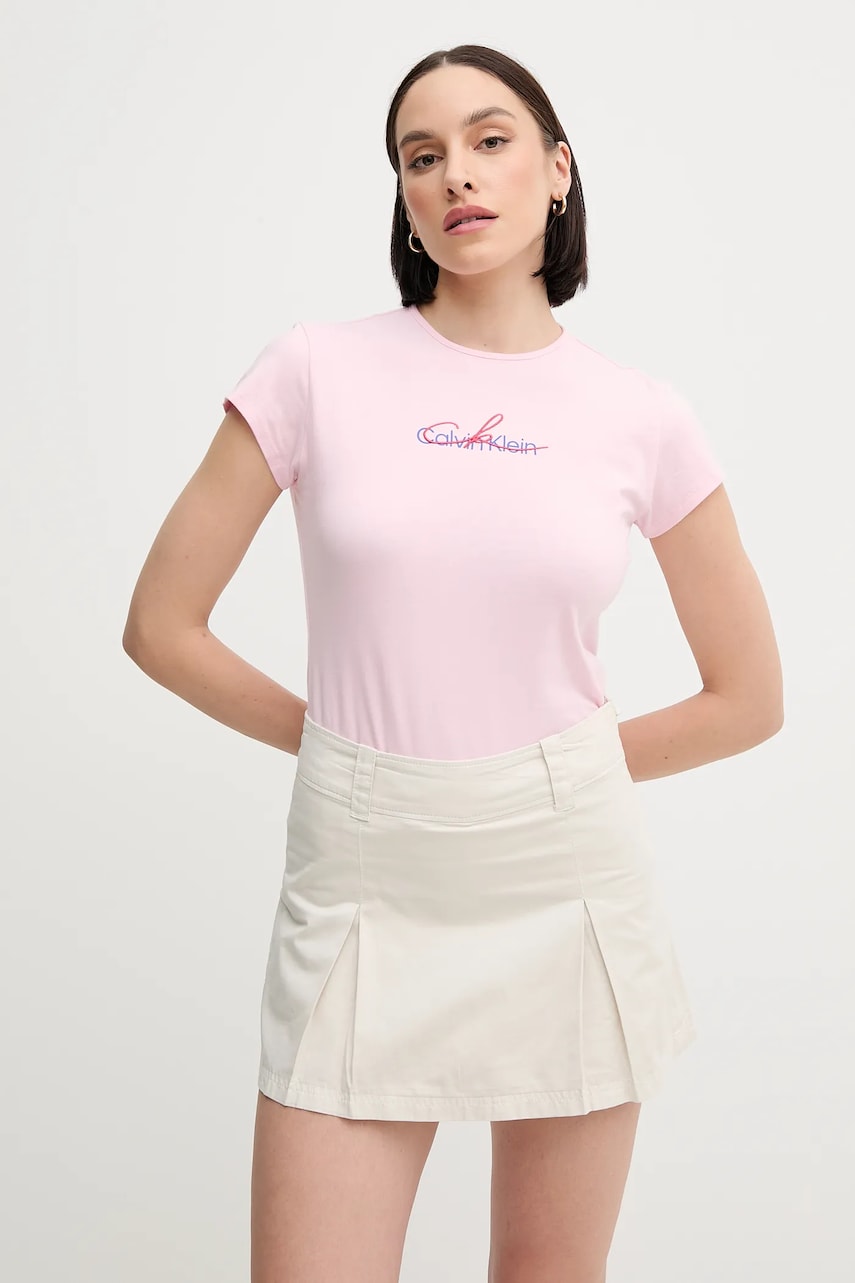 Levně Tričko Calvin Klein Jeans dámské, fialová barva, LV047B828G