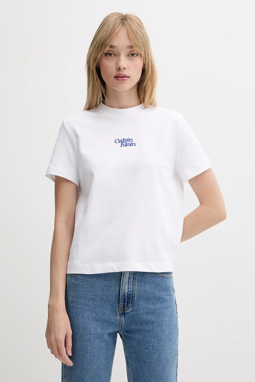 Levně Bavlněné tričko Calvin Klein Jeans dámské, bílá barva, LV047B851G
