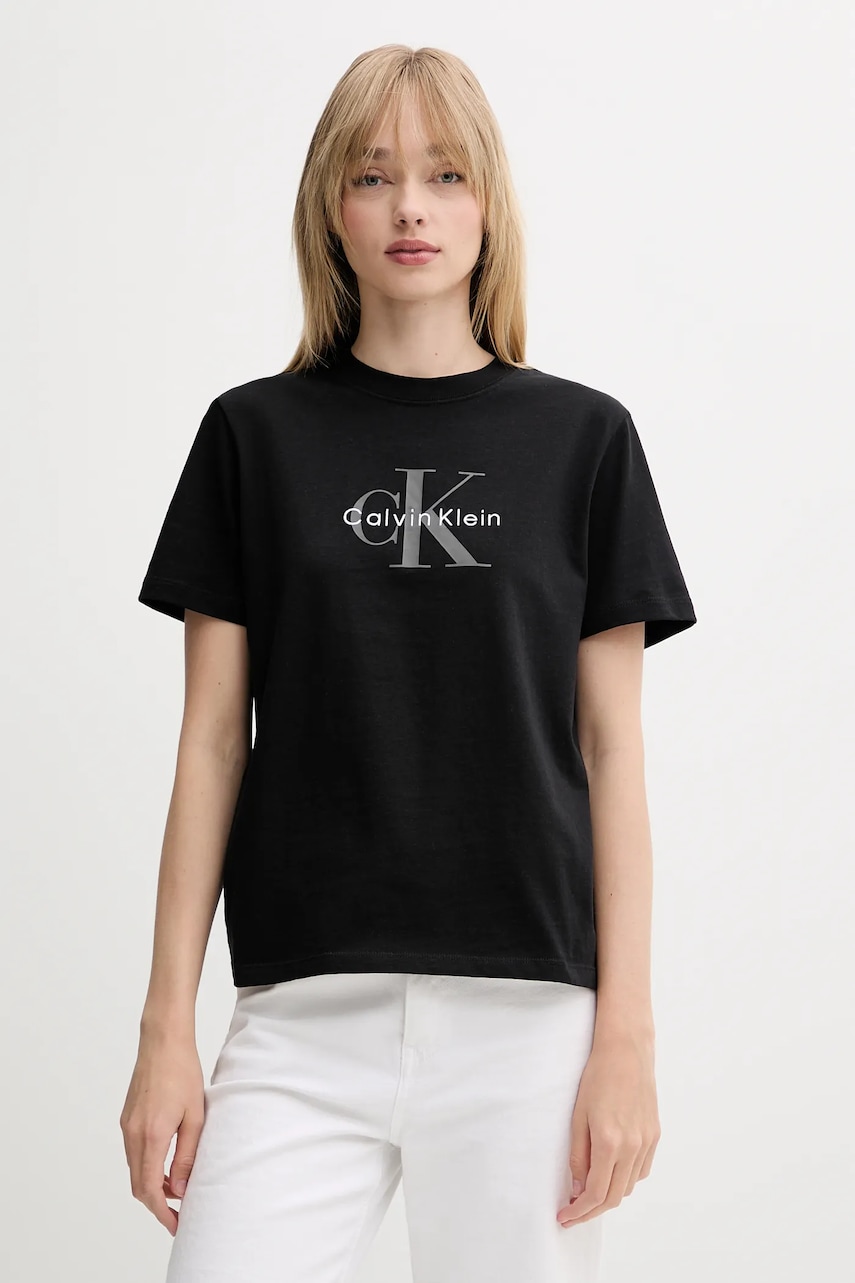 Levně Bavlněné tričko Calvin Klein Jeans dámské, černá barva, LV047B865G