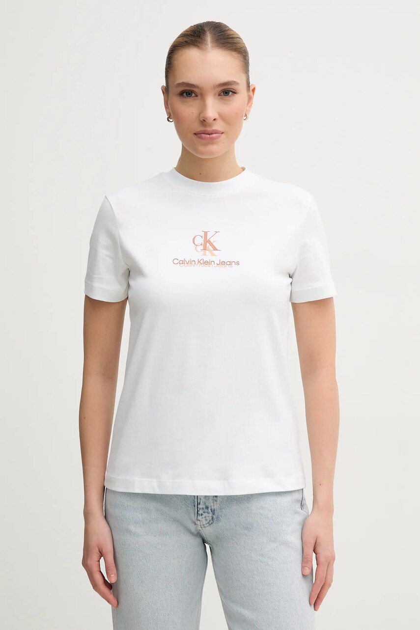 Levně Bavlněné tričko Calvin Klein Jeans bílá barva, J20J225545