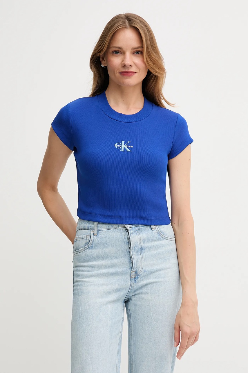 

Тениска Calvin Klein Jeans дамска в бяло LV047AB802, Син