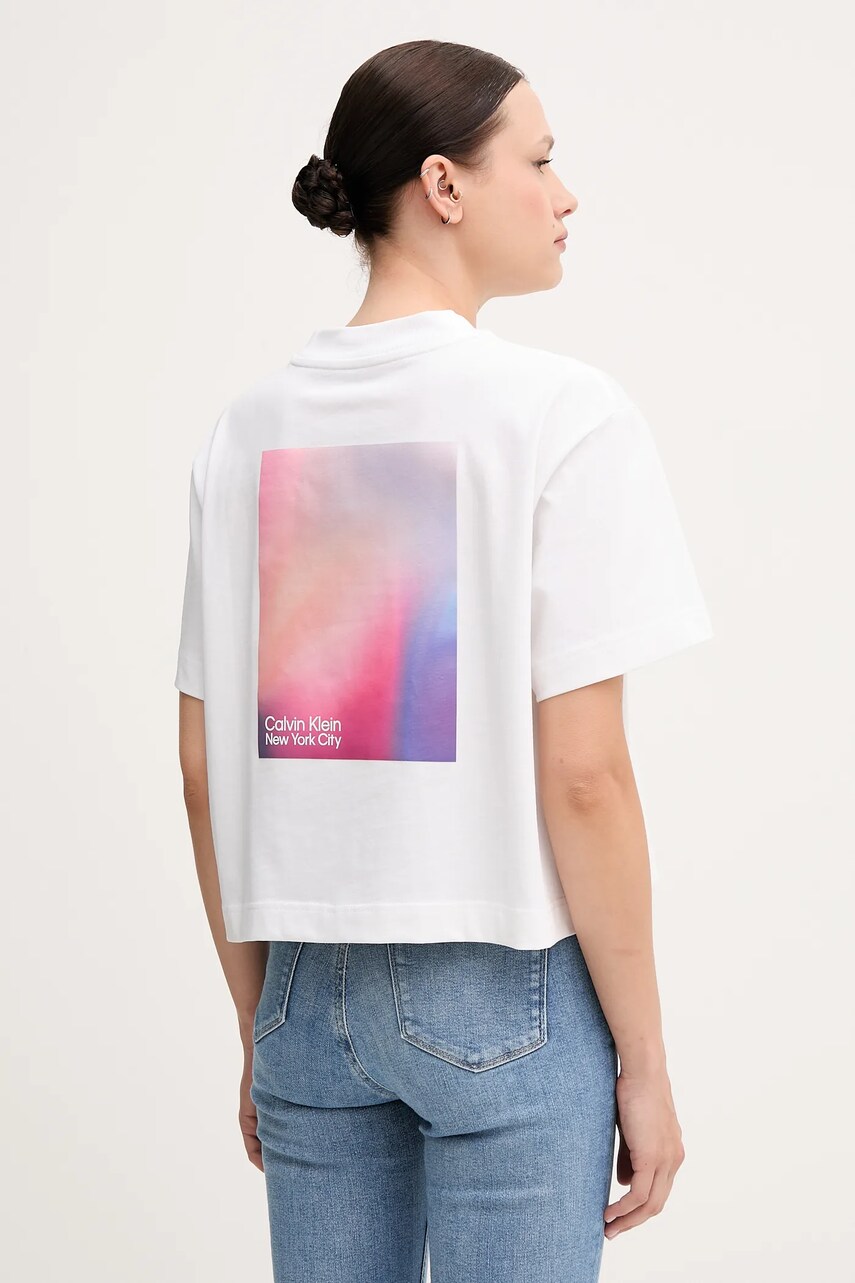 Levně Bavlněné tričko Calvin Klein Jeans dámské, bílá barva, LV047AB811