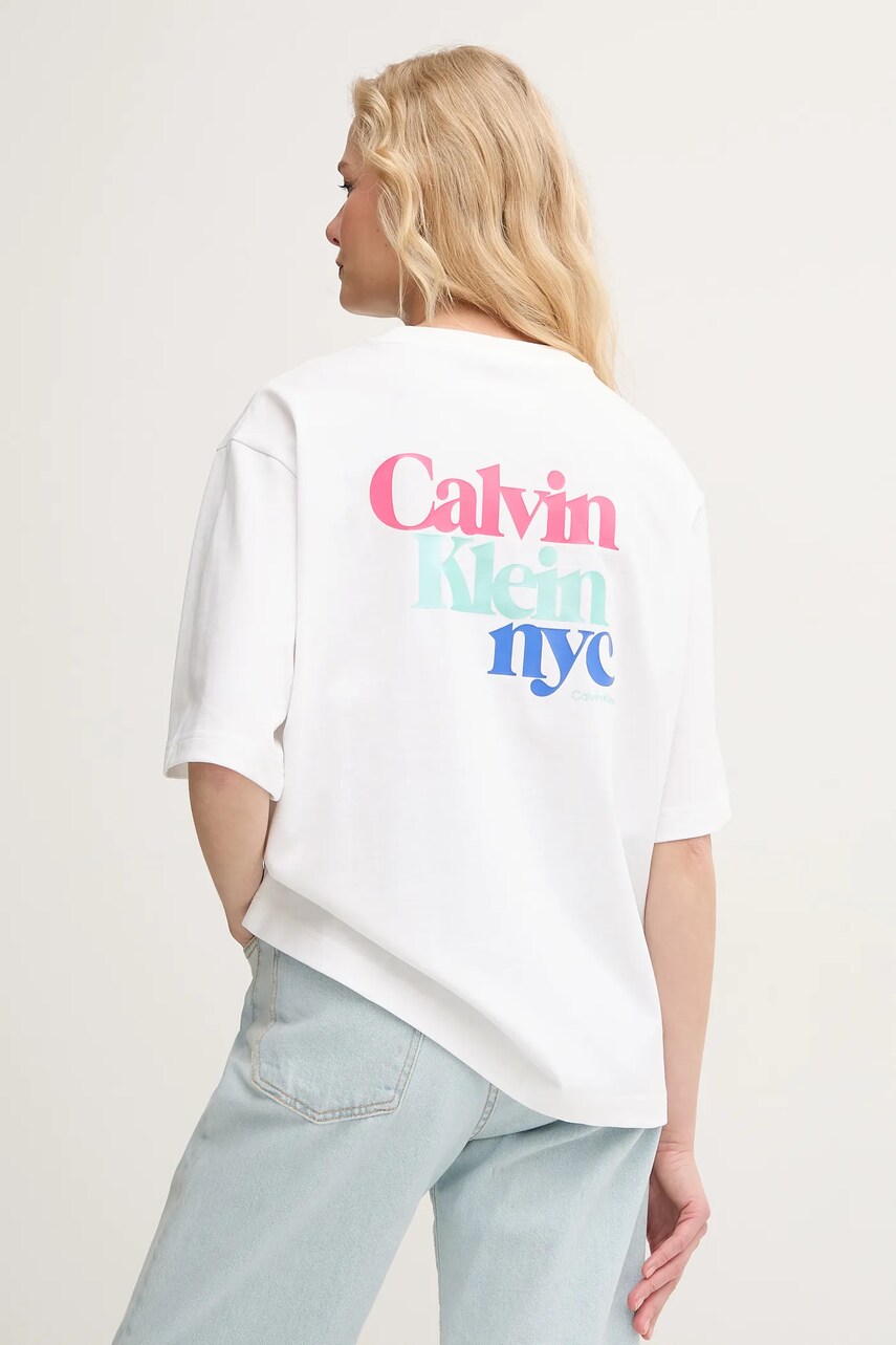 Levně Bavlněné tričko Calvin Klein Jeans bílá barva, LV047AB813