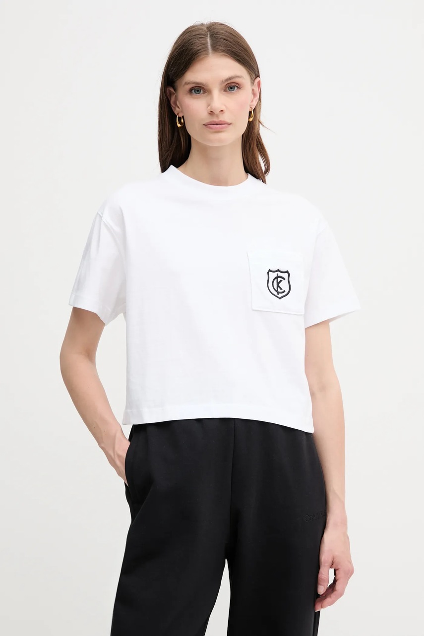 Levně Bavlněné tričko Calvin Klein Jeans dámské, bílá barva, LV047B847G