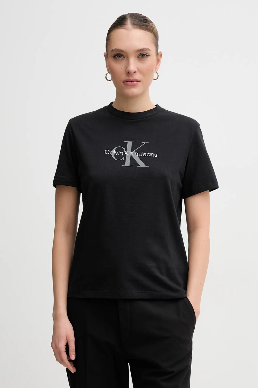 Levně Bavlněné tričko Calvin Klein Jeans černá barva, LV047B863G