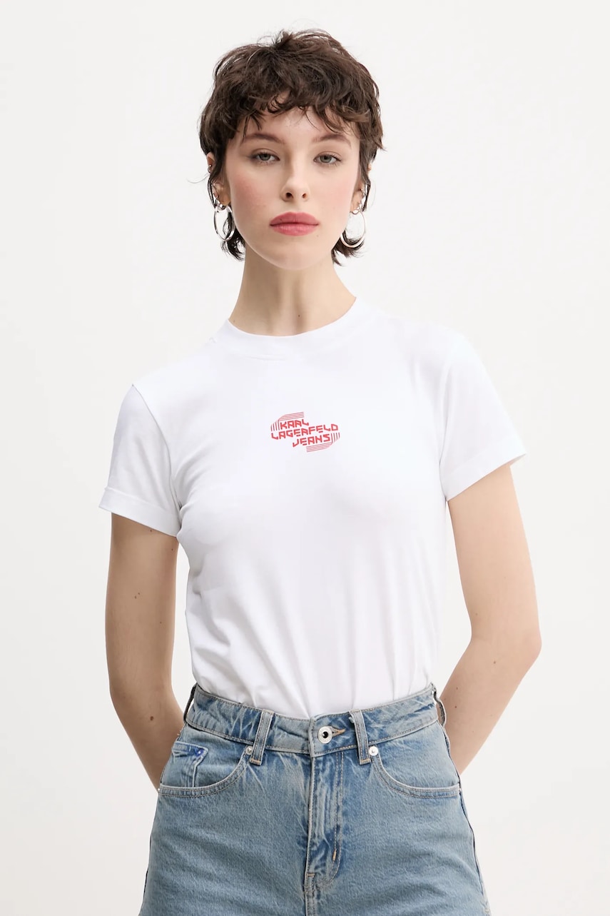 Karl Lagerfeld Jeans tricou femei, culoarea alb, A2W17027 Karl Lagerfeld Jeans tricou femei, culoarea alb, A2W17027
