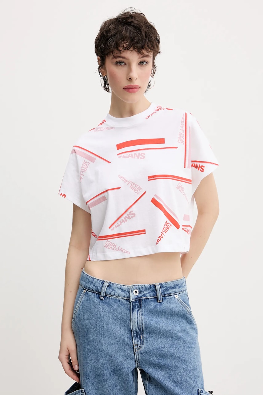 Karl Lagerfeld Jeans tricou din bumbac femei, culoarea alb, A2W17034