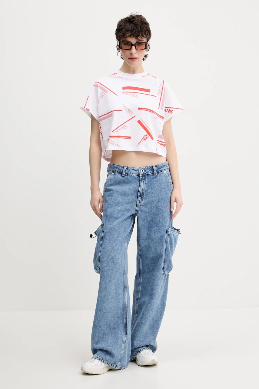 Хлопковая футболка Karl Lagerfeld Jeans женская цвет белый A2W17034 Хлопковая футболка Karl Lagerfeld Jeans женская цвет белый A2W17034