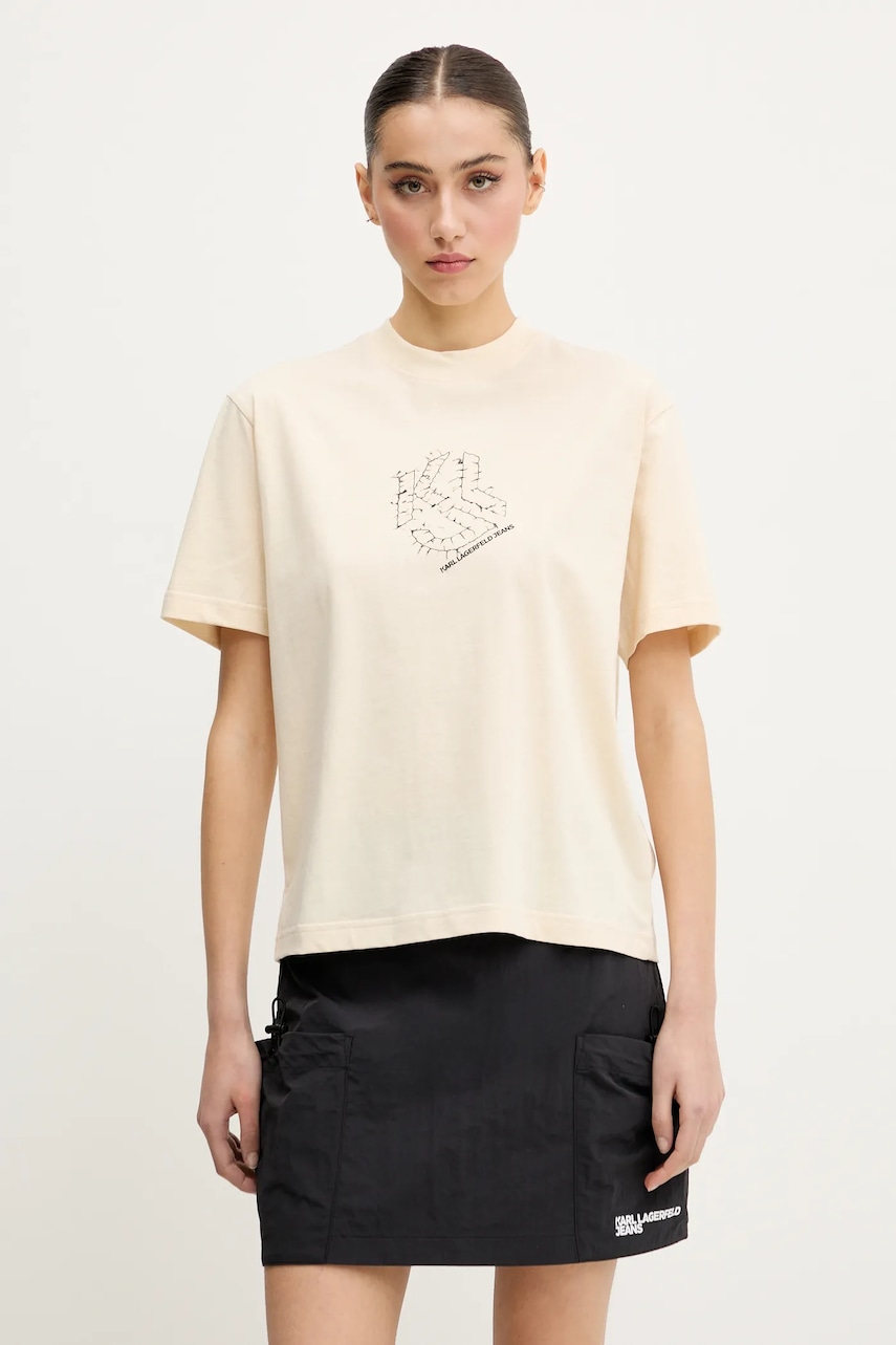 Karl Lagerfeld Jeans tricou din bumbac femei, culoarea bej, A2W17077