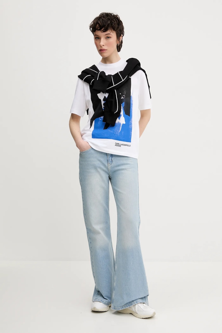 Хлопковая футболка Karl Lagerfeld Jeans женская цвет белый A2W17030 Хлопковая футболка Karl Lagerfeld Jeans женская цвет белый A2W17030
