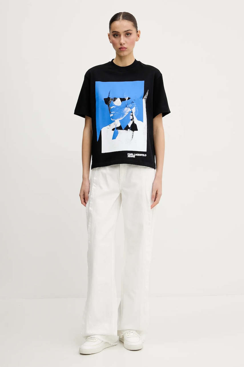Хлопковая футболка Karl Lagerfeld Jeans женская цвет чёрный A2W17030 Хлопковая футболка Karl Lagerfeld Jeans женская цвет чёрный A2W17030