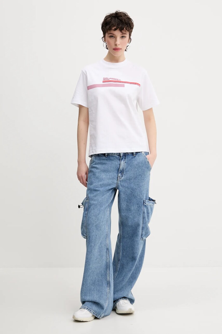Хлопковая футболка Karl Lagerfeld Jeans женская цвет белый A2W17032 Хлопковая футболка Karl Lagerfeld Jeans женская цвет белый A2W17032