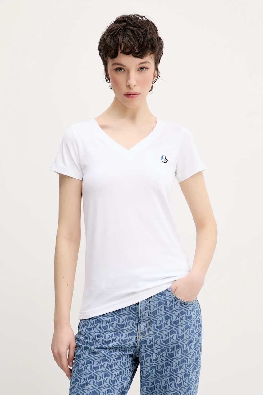 Karl Lagerfeld Jeans tricou femei, culoarea alb, A2W17097 Karl Lagerfeld Jeans tricou femei, culoarea alb, A2W17097