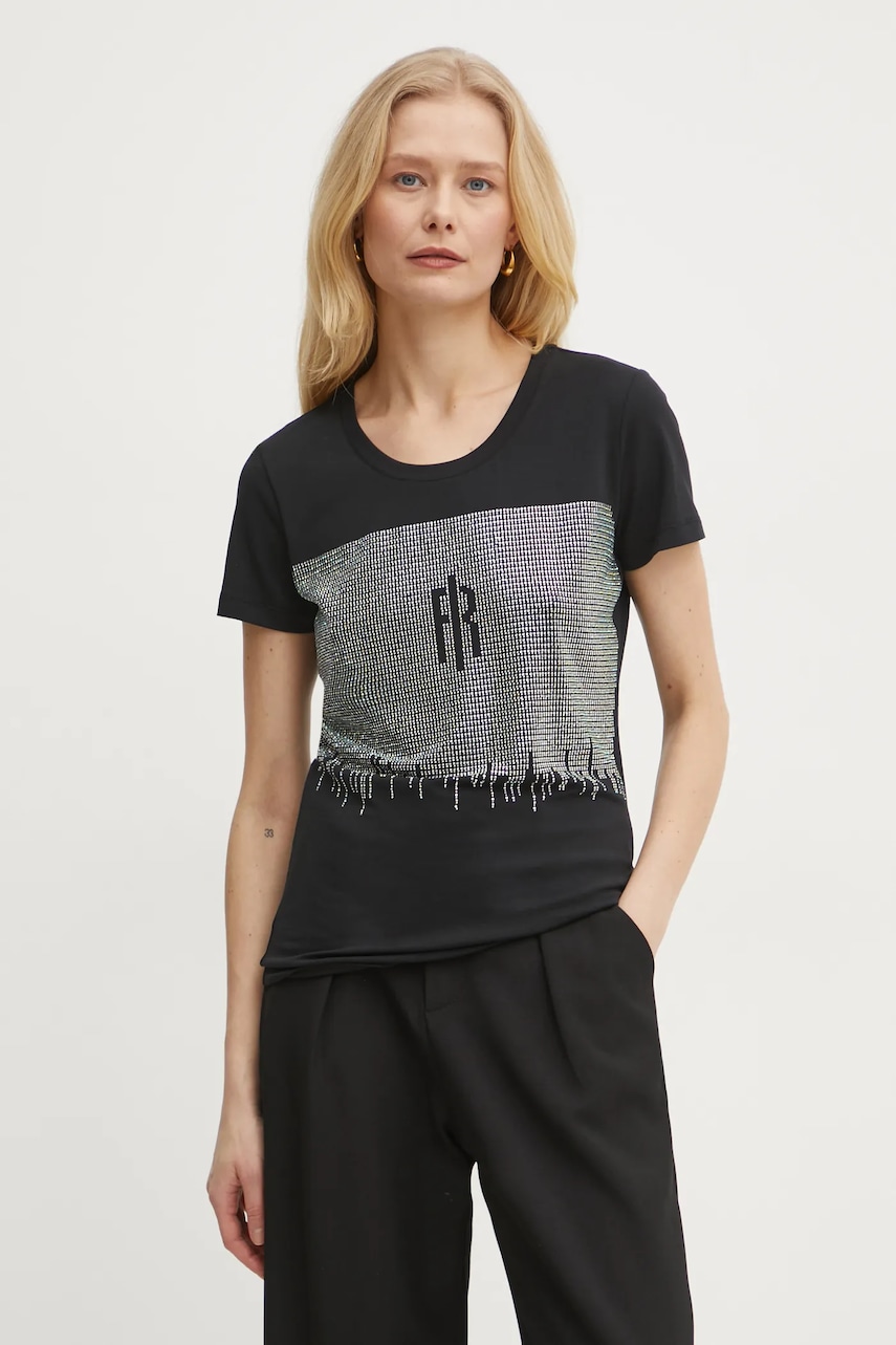 Fracomina tricou femei, culoarea negru, FP25ST3002J449N4