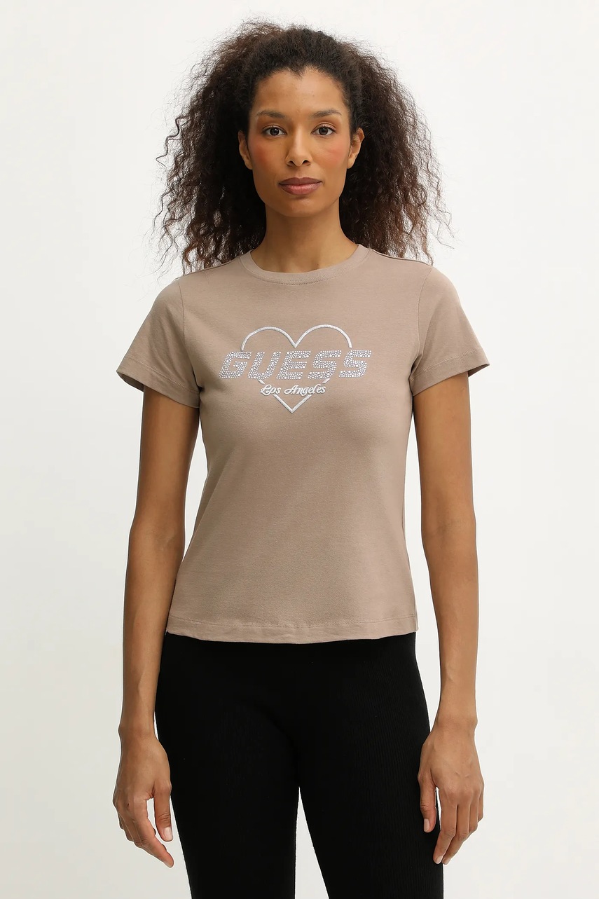 

Памучна тениска Guess NARCISO, Бежов