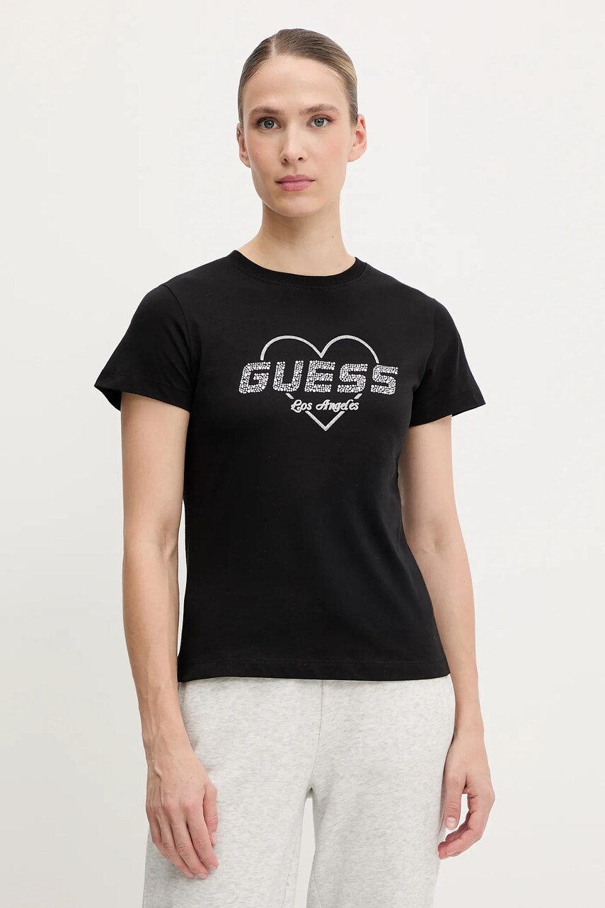Levně Bavlněné tričko Guess NARCISO dámské, černá barva, V5GI10 K9RM1