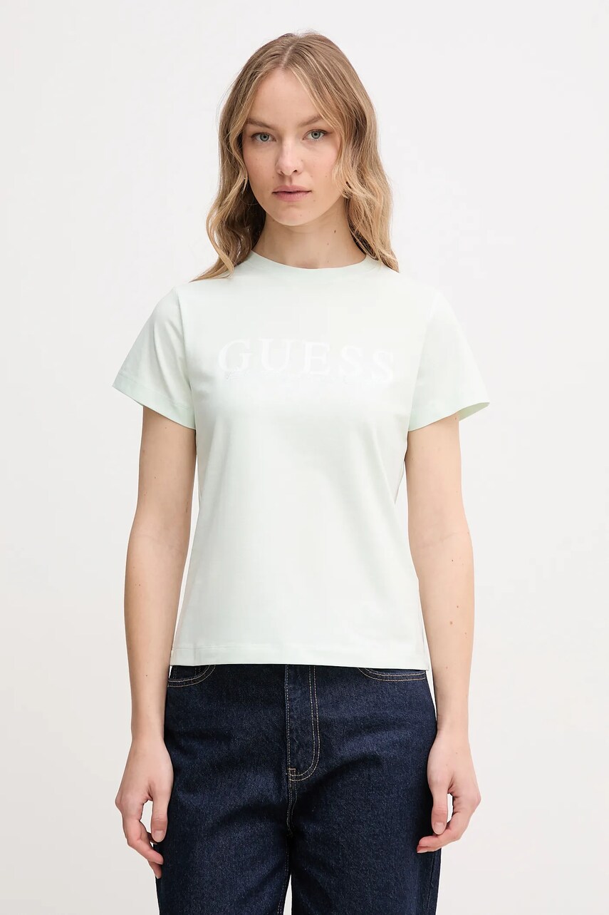 Levně Tričko Guess KAMELIE zelená barva, V5GI15 J1314