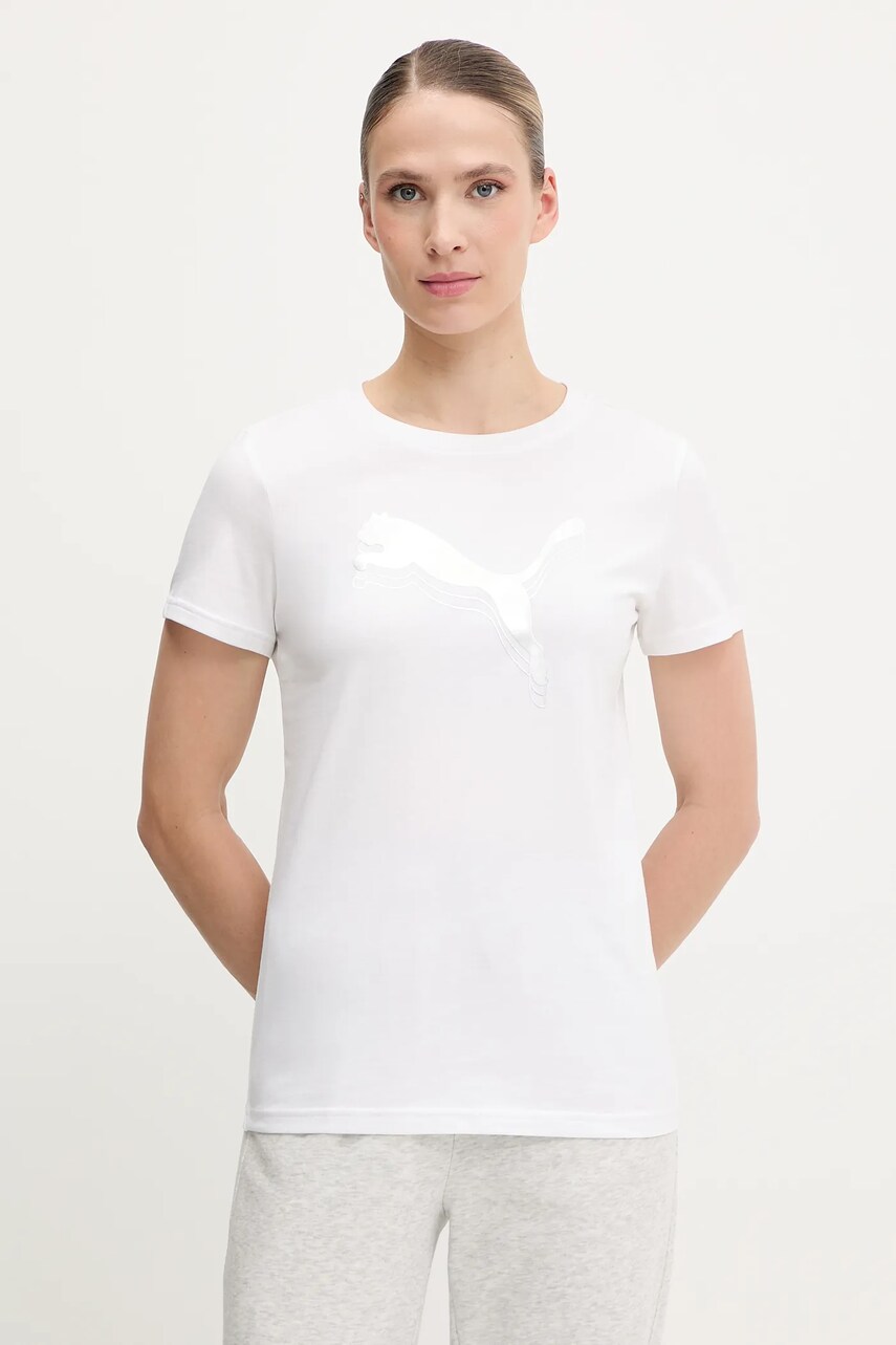 Levně Bavlněné tričko Puma dámské, bílá barva, 684995